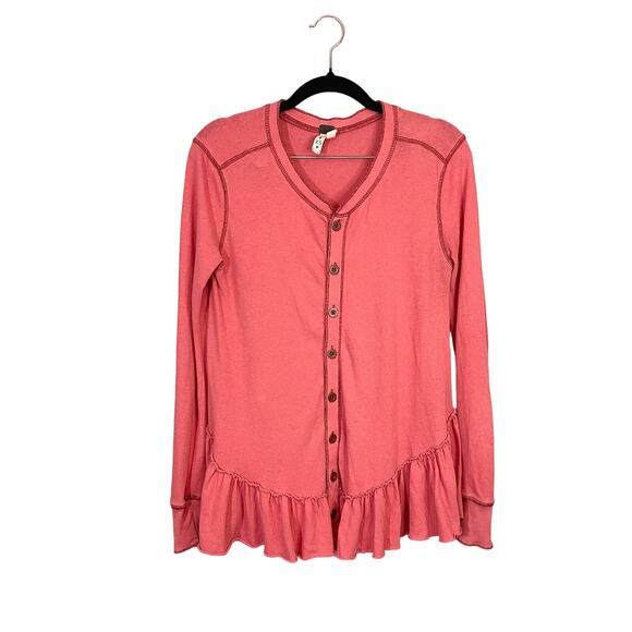 We The Free People Women's Pink Long Sleeve Peplum Ruffle Cotton Top Size XS - Picture 1 of 9